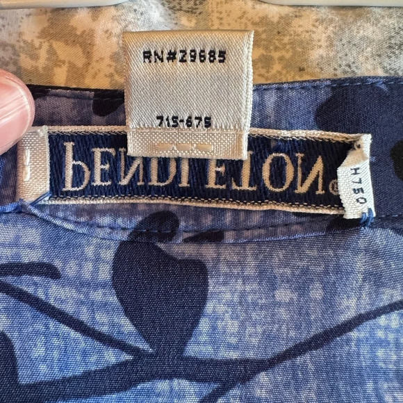 Pendleton 100% Silk Blue Black Floral Ruffle Button Blouse Top Summer  EUC Sz 16 - Picture 14 of 14